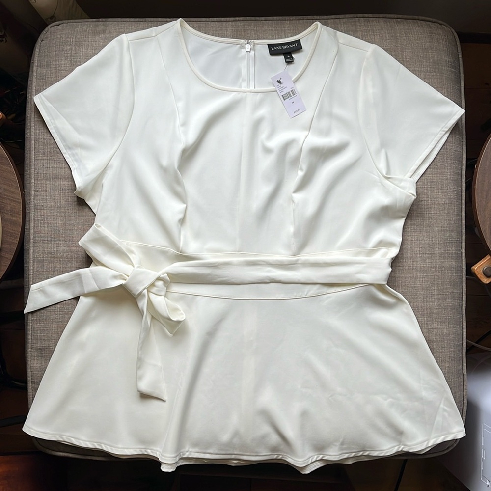 Lane Bryant Plus Size Off White Peplum Tie-Waist Top 18